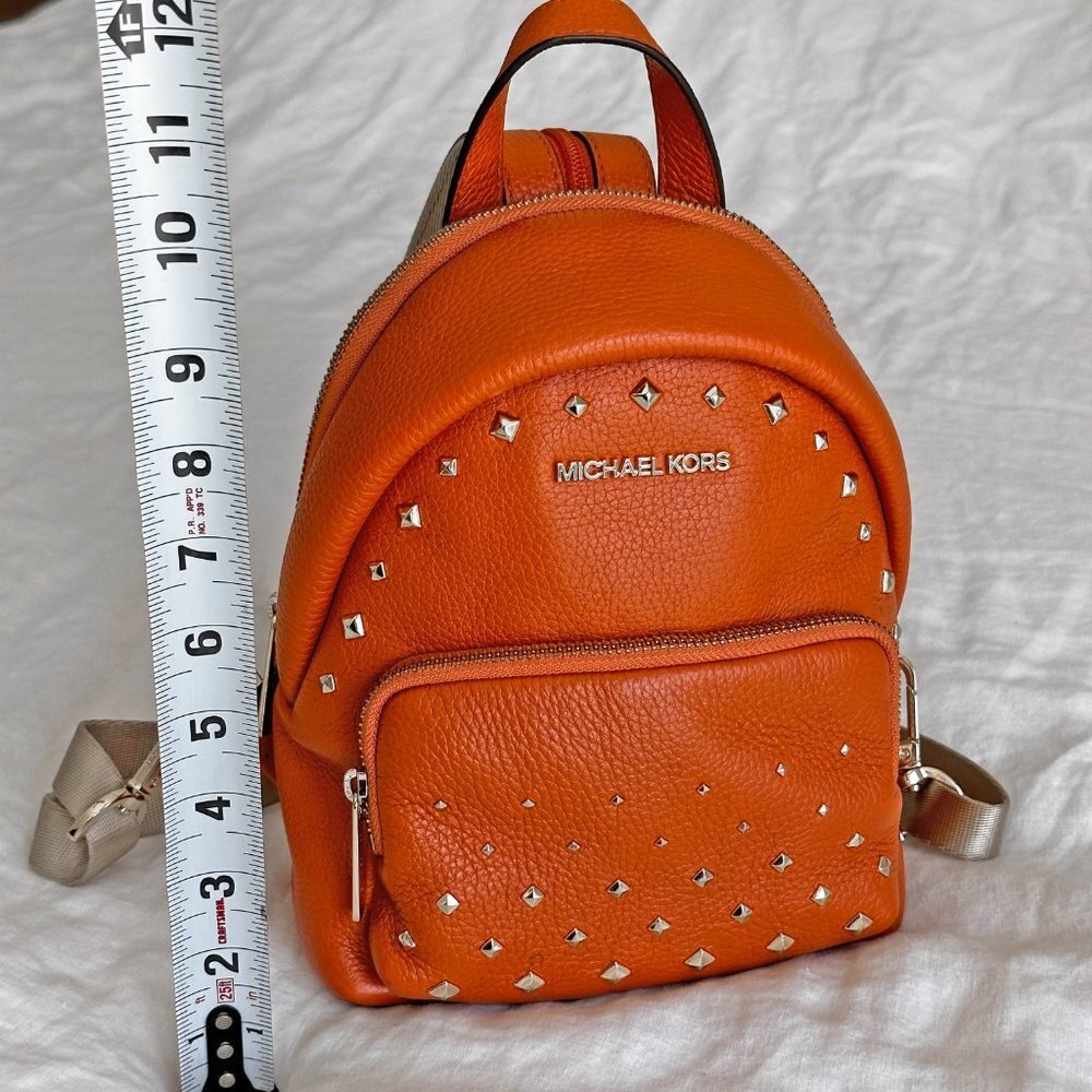 MICHALE KORS ERIN TANGERINE ORANGE MINI STUDS LEATHER BACKPACK - Picture 9 of 11